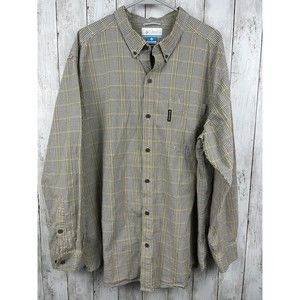 Columbia PFG Flannel Button Up Shirt Men's Size XXL Yellow Brown Plaid Long Slee